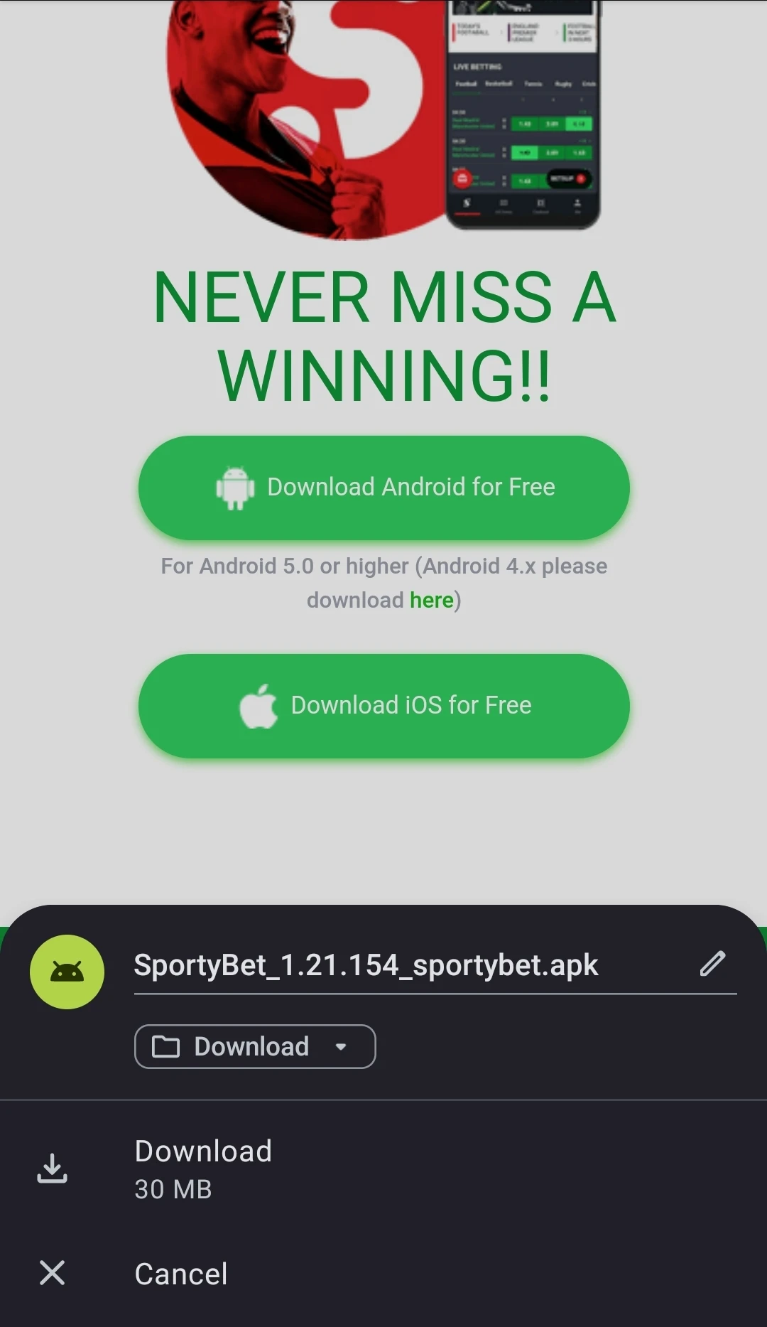 Sportybet downlod